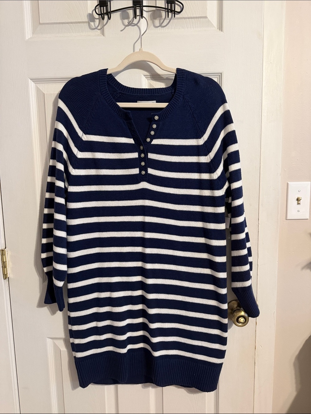 Sonoma Navy and White Striped Knit Sweater Dress